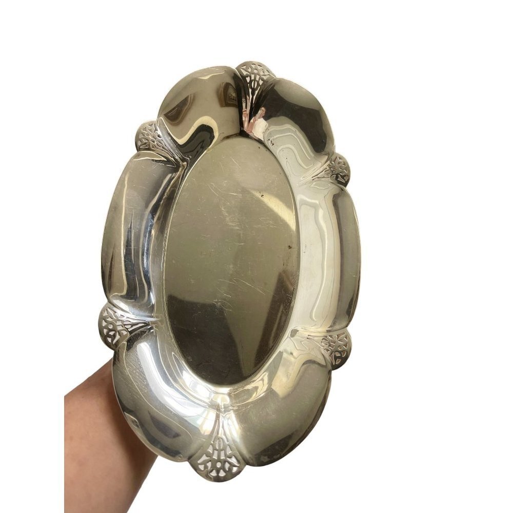 Vintage WM Rogers 419 Silver Plate Silverplated Oval Serving Tray Lace Pattern - Picture 5 of 6